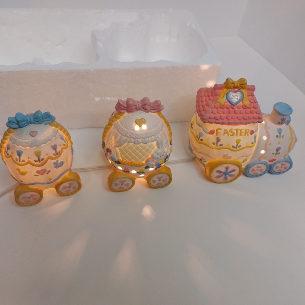 Porcelain Hand Painted‎  Easter House Bunny Egg Lighted Train  box